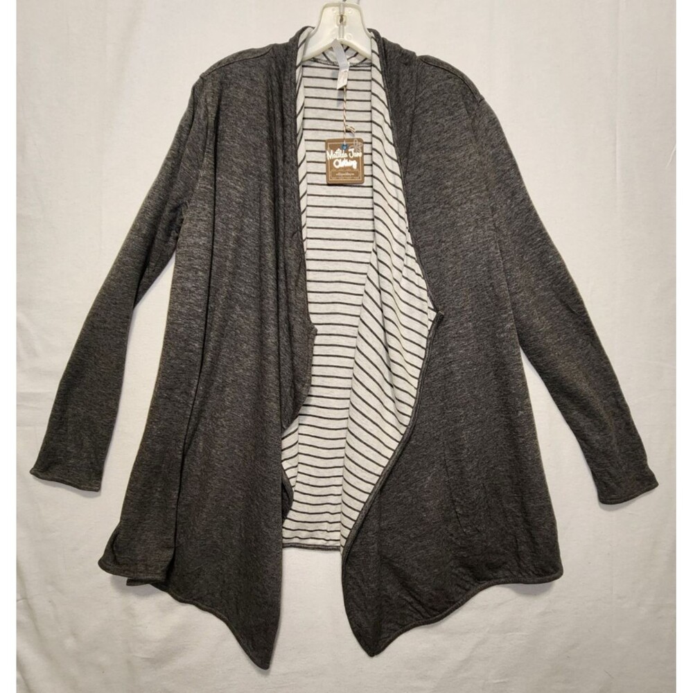 Matilda Jane Small Cardigan Jacket Kendra Drape Open Front Gray Stripe Lined New